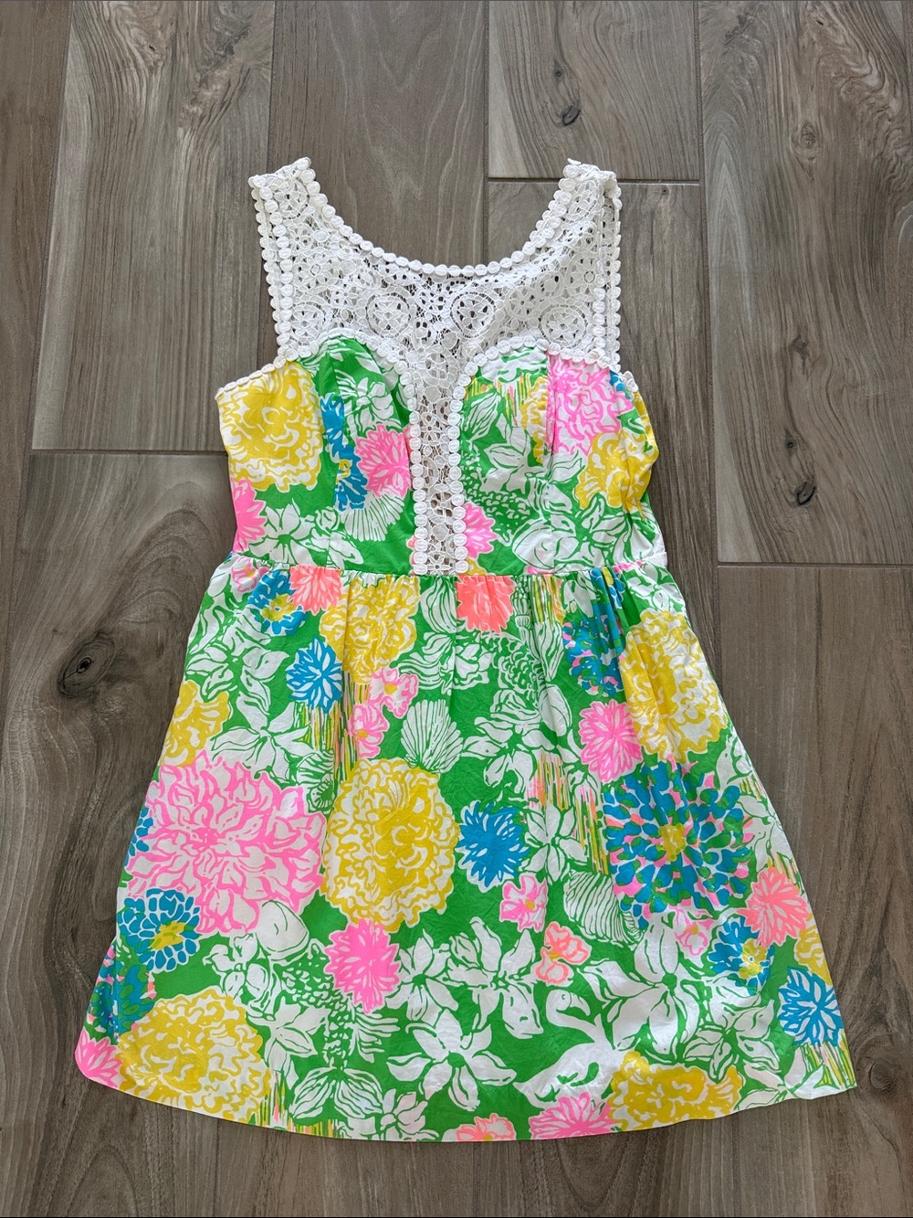 Lilly Pulitzer Green Floral Crochet-Trim Sundress